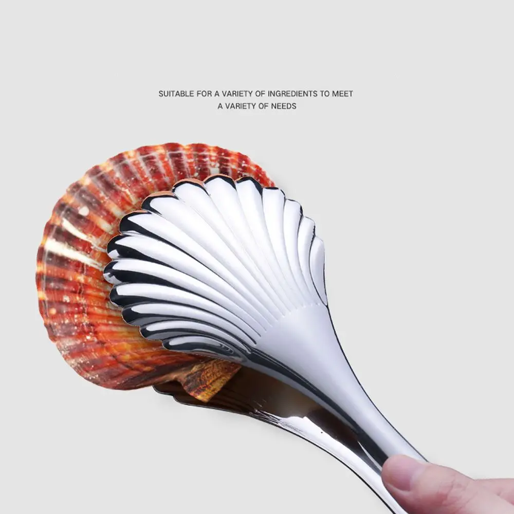 

Creative Stainless Steel Food Tongs Shell Shape Meat Salad BBQ Clip Bread Non-Slip Barbecue Kitchen Accessories