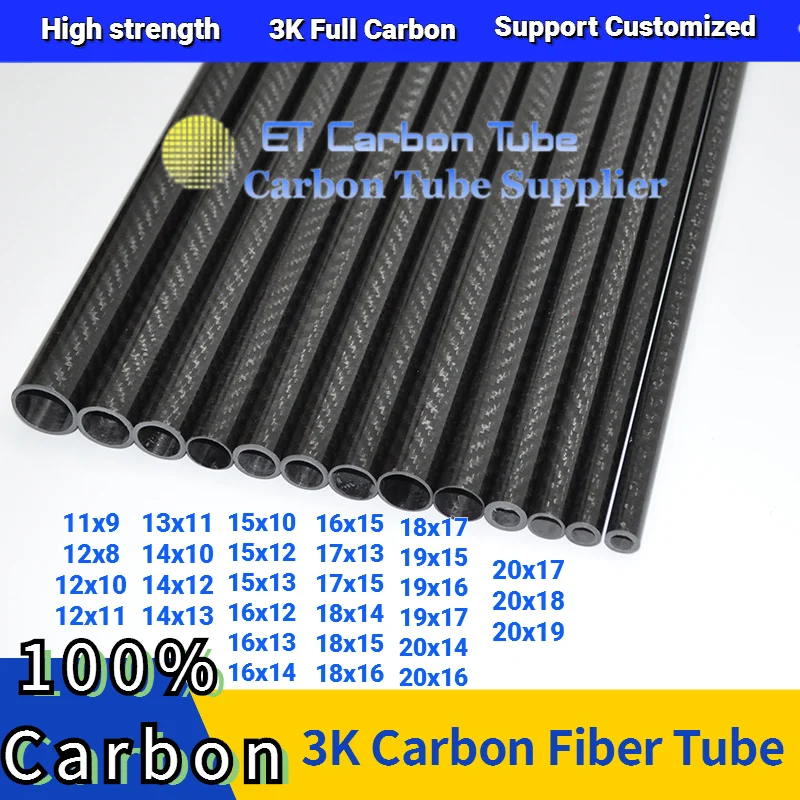 1PCS 3K Carbon Fiber Tube OD11 12 13 14 15 16  17 18 19 20 mm Full Carbon  for RC Plane DIY Quadcopter Arm Length 1000mm