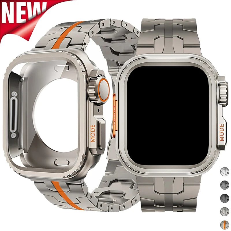 

Upgrade Ultra Case+Titanium Strap for Apple Watch Band 45mm 44mm Full Covered Metal Case Bracelet Iwatch Series 9 8 7 6 SE 5 4