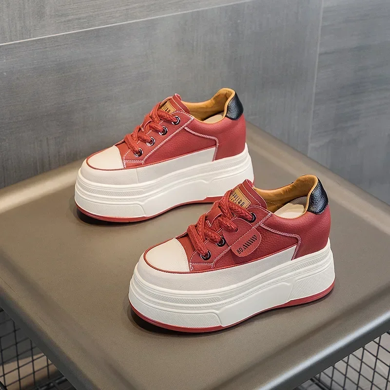 

Повседневная обувь на скрытом каблуке Zapatillas Mujer, кроссовки на платформе из натуральной кожи 9 см, женские дышащие кроссовки на танкетке, осень