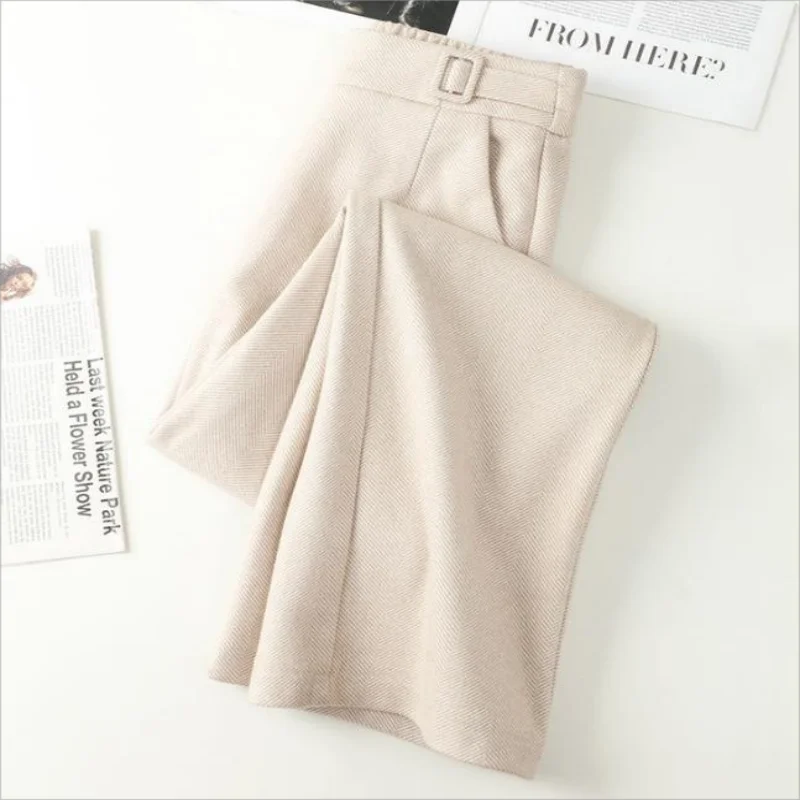 Pantalones de lana de terciopelo para mujer, pantalón informal de cintura alta, holgado, recto, coreano, talla grande, Invierno