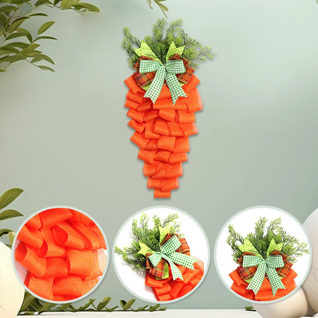 55CM Easter Artificial Wreath Cute Carrot Shape Ribbon Bowknot DIY Spring Easter Wall Door Hanging Garland Party Supplies