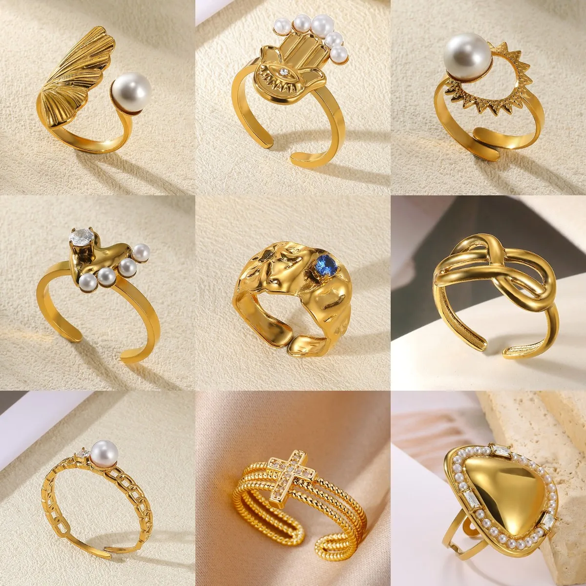Minimalistische Palm Devil's Eye Ringe Gold Farbe Edelstahl Zirkonia Perle Unendlichkeit Symbol Ringe Vintage-Schmuck Kostenloser Versand