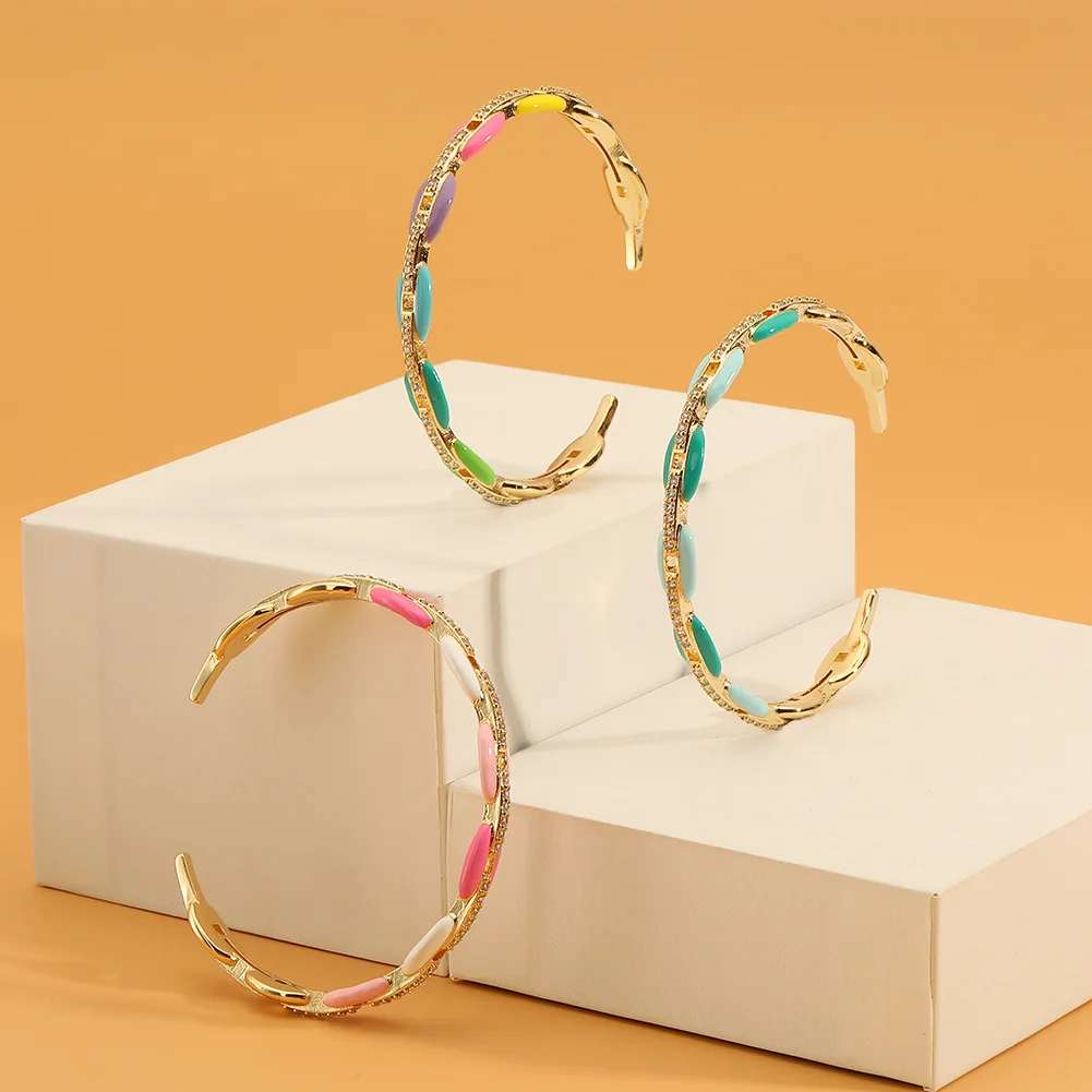 

18K Gold Plated Coffee Bean Adjustable Bracelets Cute Colorful Enamel Cuff Bangle 2024 Trending Couple Anniversary Jewelry Gifts