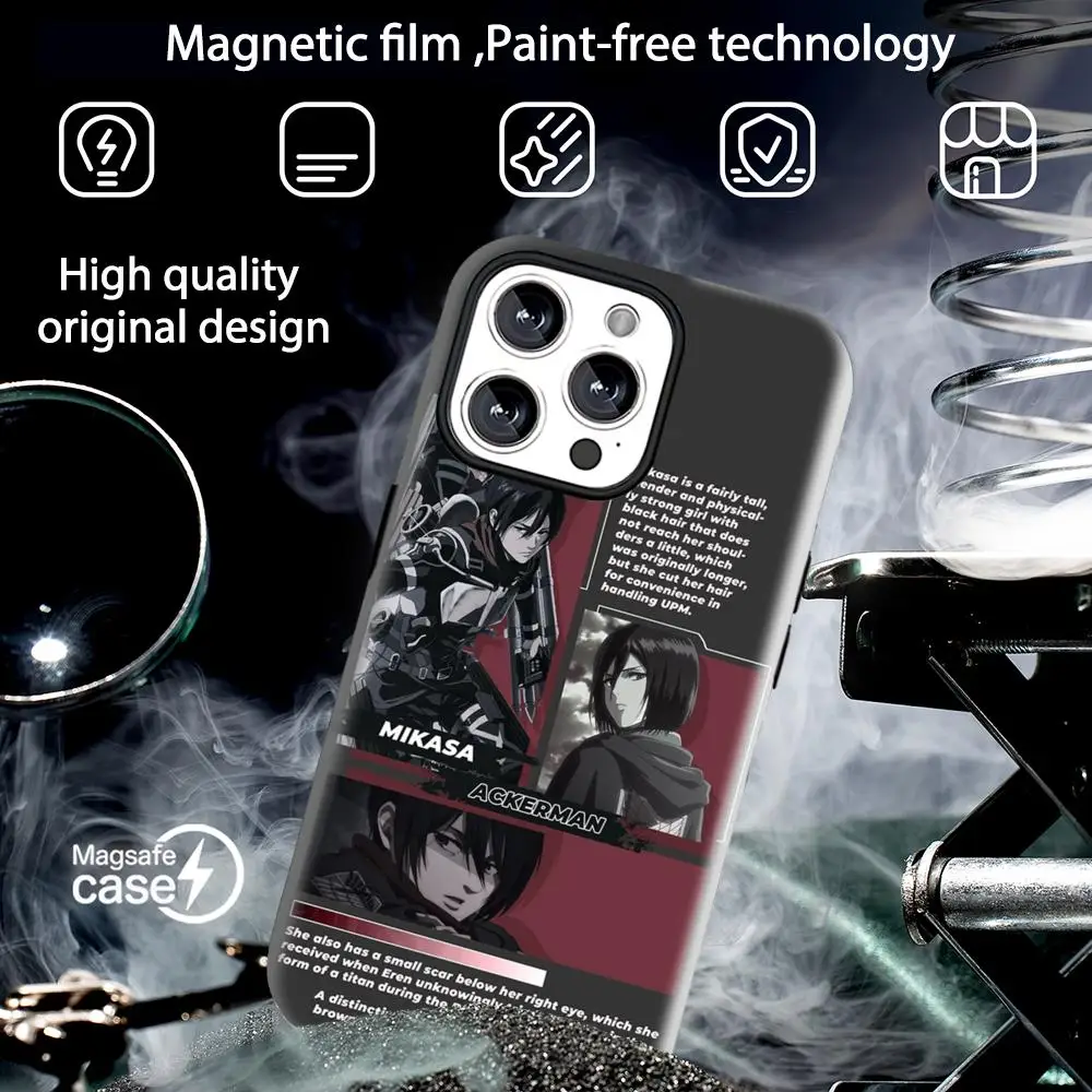 Чехол для телефона «Атака Титанов», аниме Микаса, магнитный глянцевый корпус 2-в-1, для iPhone 17 16 e 15 14 13 12 11 Pro Max Plus mini XS