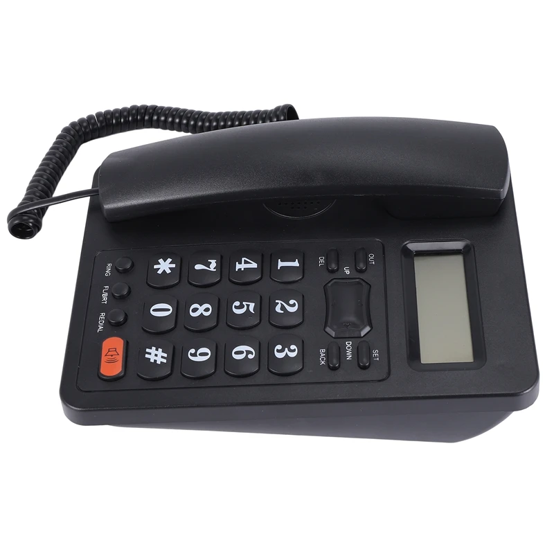 1 peça telefone com fio telefone fixo interface dupla telefone com fio com identificação de chamador para escritório (preto)