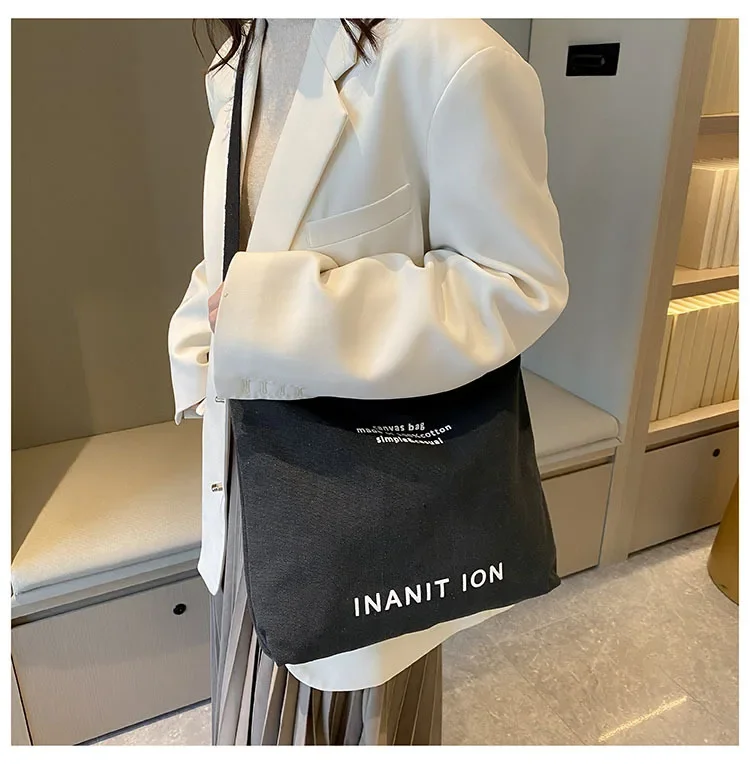 Waschbare, dicke Handtasche, modische Tasche mit großem Fassungsvermögen, japanische einfache Canvas-Umhängetasche, Unisex-Umhängetasche für Studenten, für den täglichen Gebrauch – Detail 30