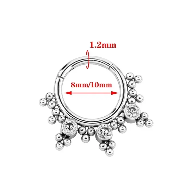 ASTM F136 Titanium Pierced 16G Hinged Nose Rings Hoop Beaded Zirconia Nose Ear Helix Daith Clicker Ring Body Jewelry