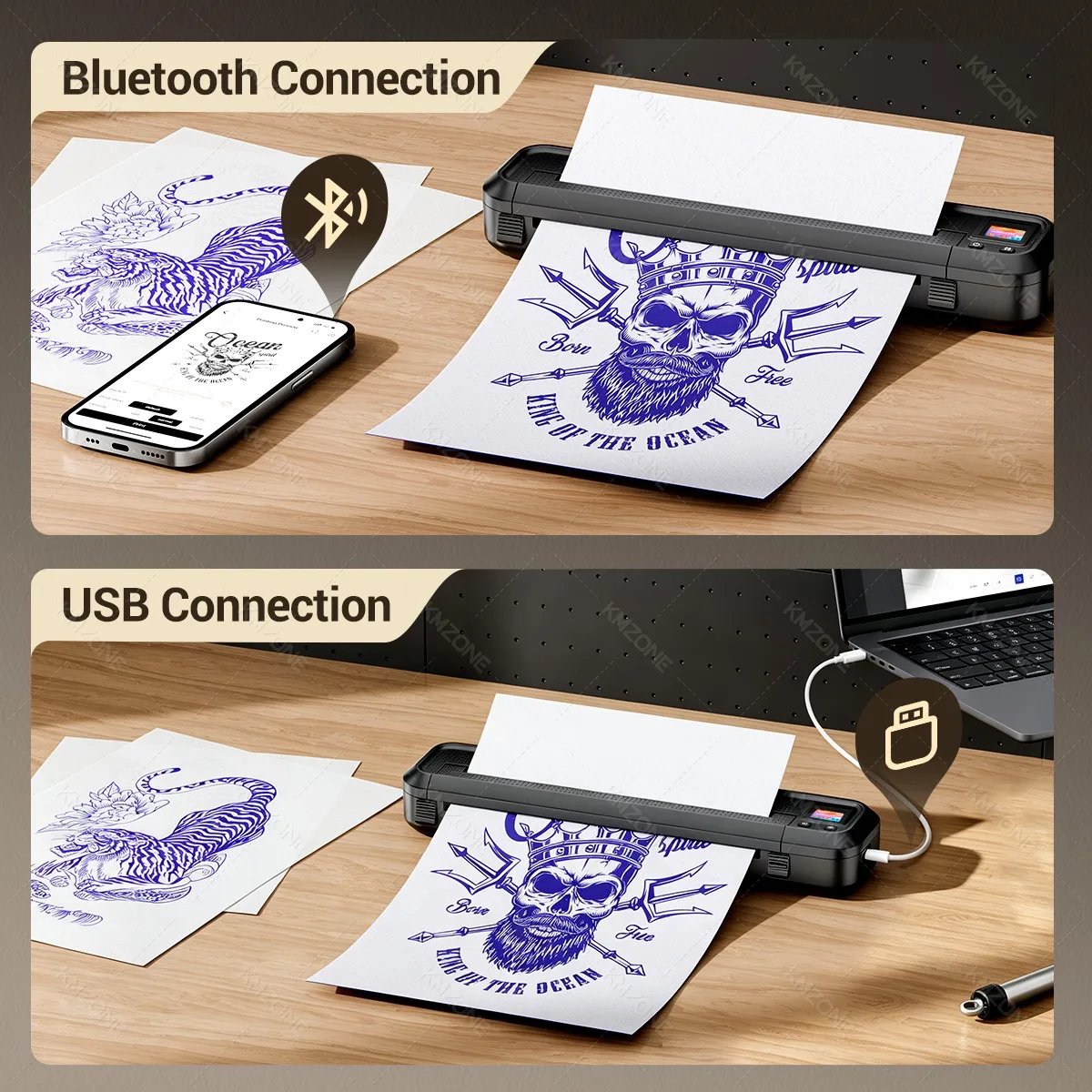 Screen Display A4 Tattoo Transfer Stencil Printer Thermocopier Bluetooth Mobile Phone PC Thermal Connect Print 2500mAh Battery