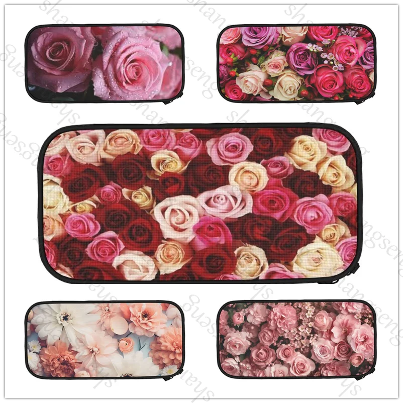 

Rose Flower Pattern Pen Bag Large Capacity Pencil Case Multifunctional Stationery Storage Bag Student School Supplies