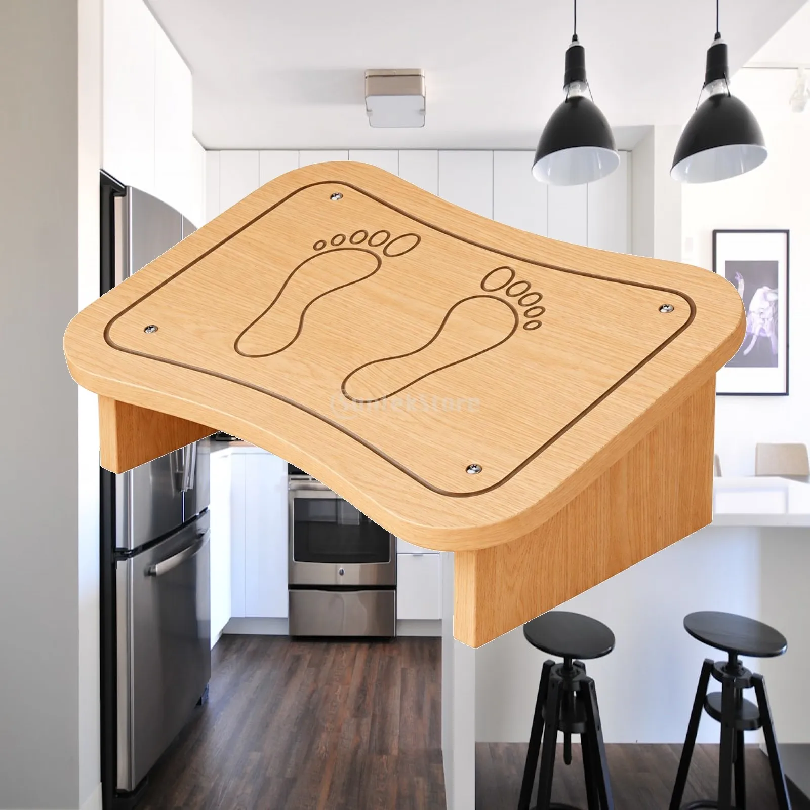 Ergonomic Foot Rest for Desk Work Wooden Stool with Footprint Design for Office Chair