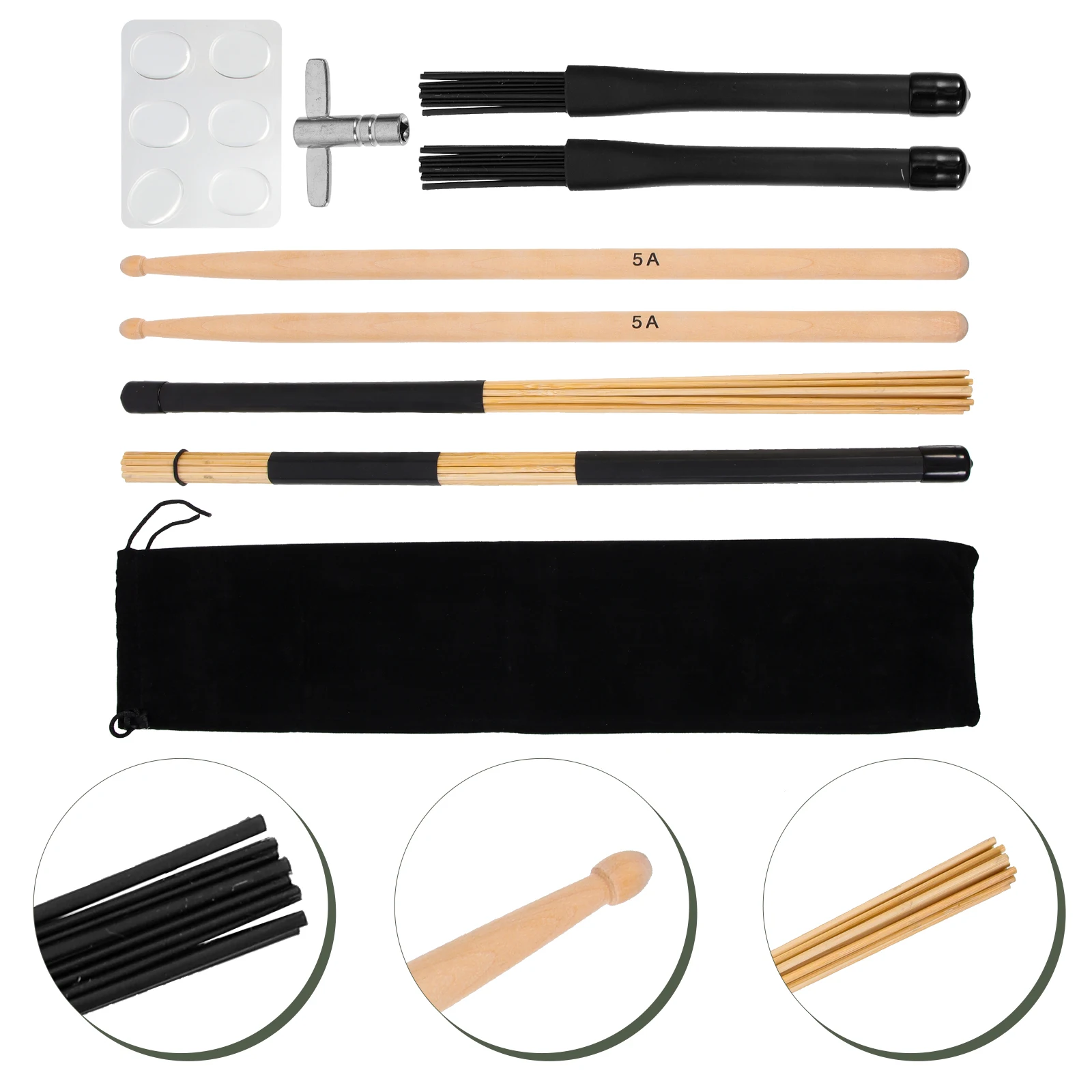 

1 set Drum Kit Instruments Accessories Set Wood Craft Percussion Tools Drumsticks Tuning Key Beginner Student Practice