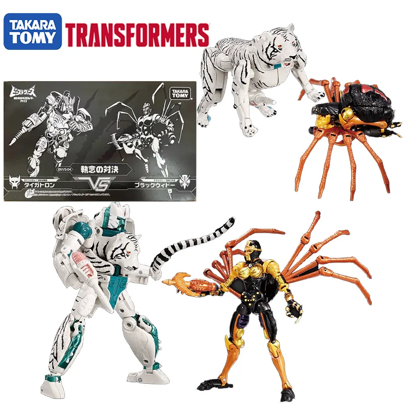 Takara Tomy Transformers Beast Wars BMVS-04 Tigatron VS Blackarachnia Anime Original Action Figure Model Toy Gift Collection