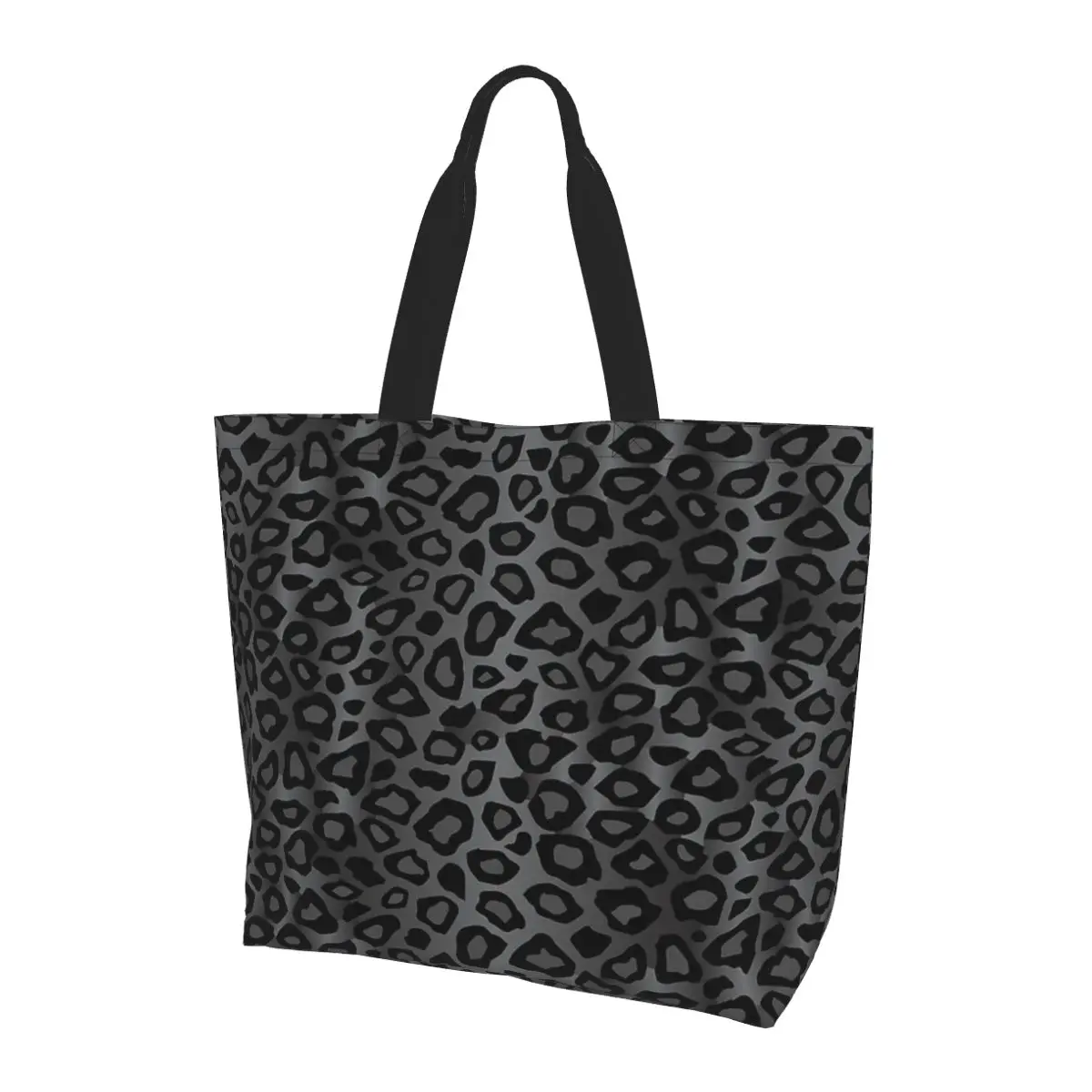 

Gray Leopard Animal Pattern Shopping Tote Bag Canvas Large Capacity Shoulder Bags Shopper Grocery Handbag for Women
