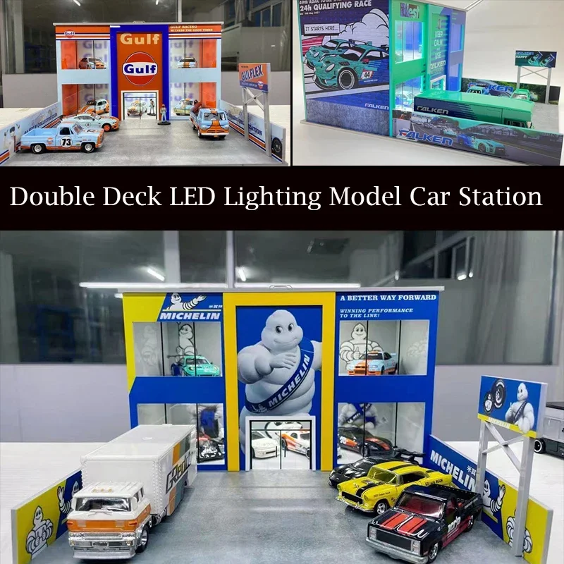 

Assemble Diorama 1:64 Model Car Garage LED Lighting Double Deck Parking Lot - 3 Version Selection