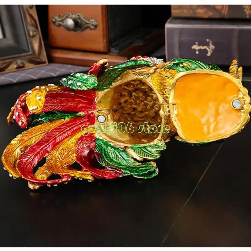 T5UF Elegant Colorful Rooster Design Jewelry Case Sturdy Aluminum Figurine Collectible Gift For Women And Collectors