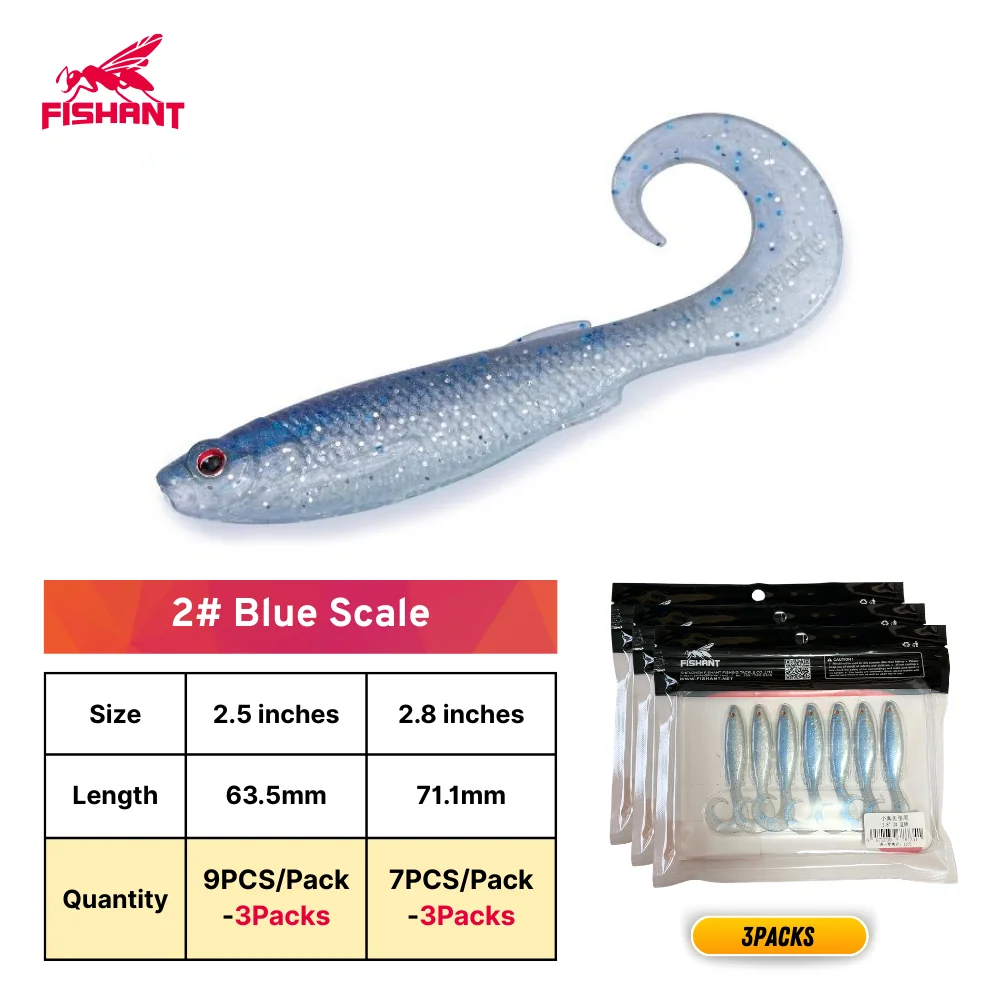 Fishant Curly Tail Zinkende Zachte Aasjes, 2.5"/2.8" Levensechte 3D Oog Worm Aas voor Finesse Vissen Mandarijnbaars Texas Drop Shot Rig