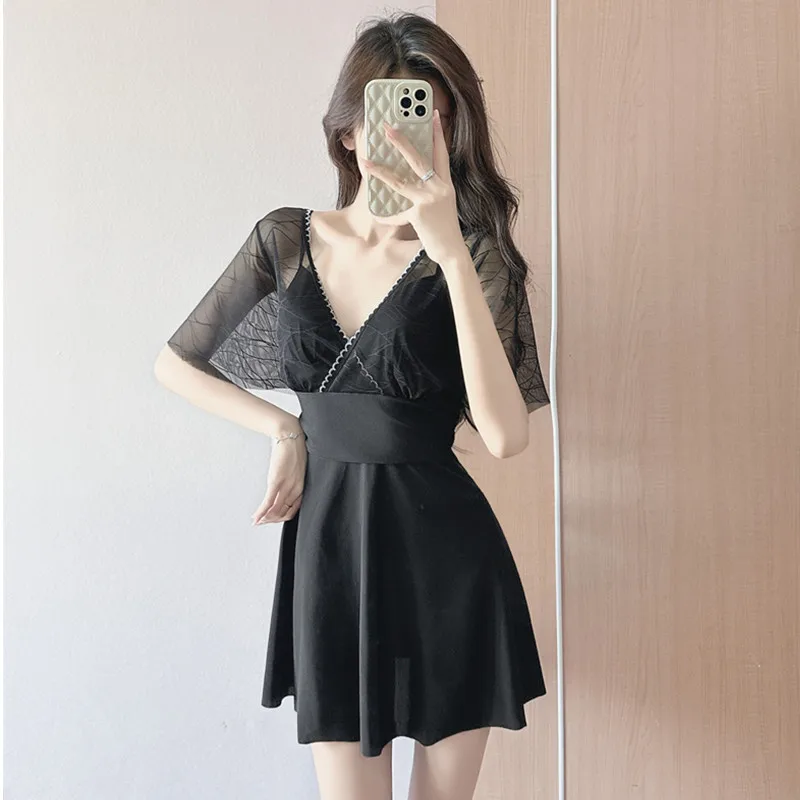 

2025 swimsuit one-piece conservative and thin belly skirt style student beach hot spring swimsuit
