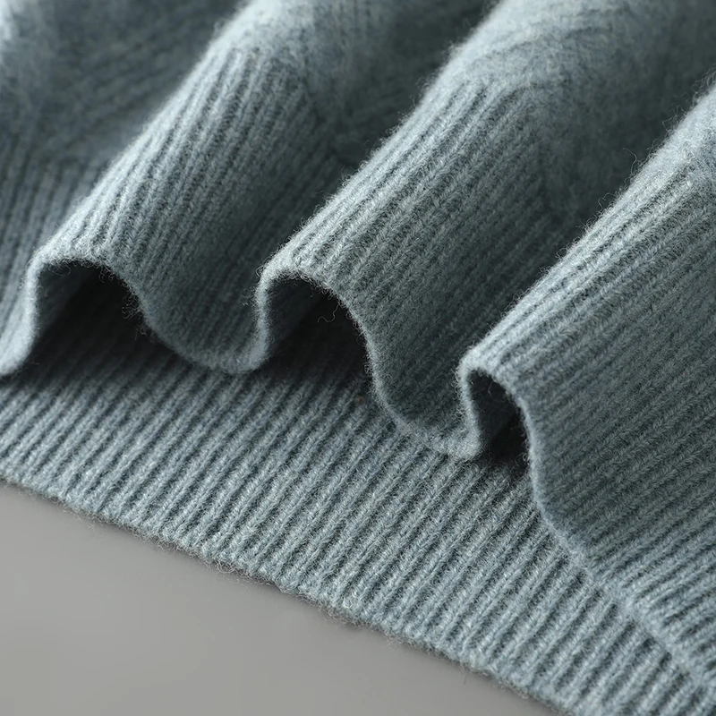 Jersey grueso con punto de Cable y cuello en V para hombre, prendas de punto de lana merina de 100% para otoño e invierno, ropa informal, suéter cómodo y suave y cálido