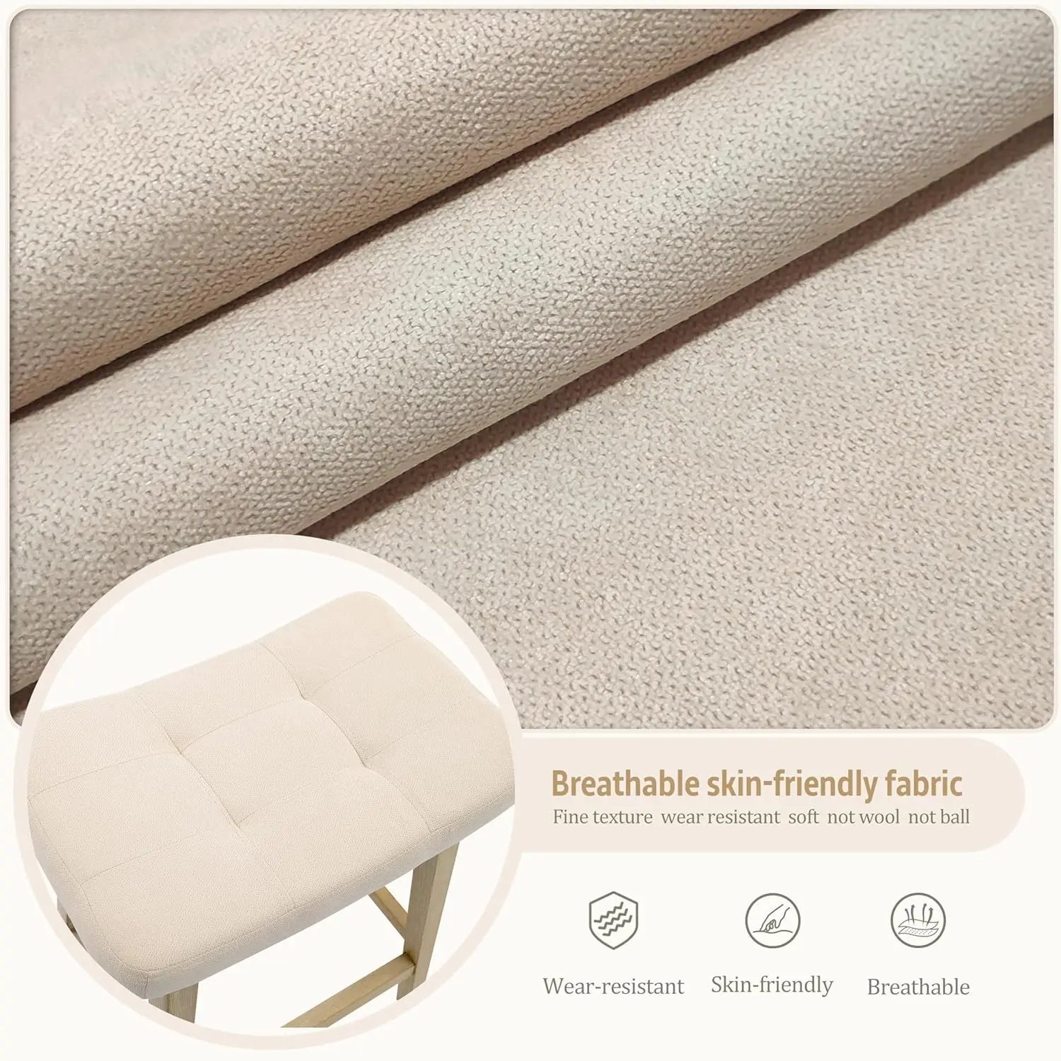 مجموعة مقاعد بار بارتفاع عداد مكونة من 3 قطع، مقاعد مطبخ حديثة للمزرعة مع ظهر منجد، أرجل خشبية صلبة، طول 24 بوصة، كاكي + Wo