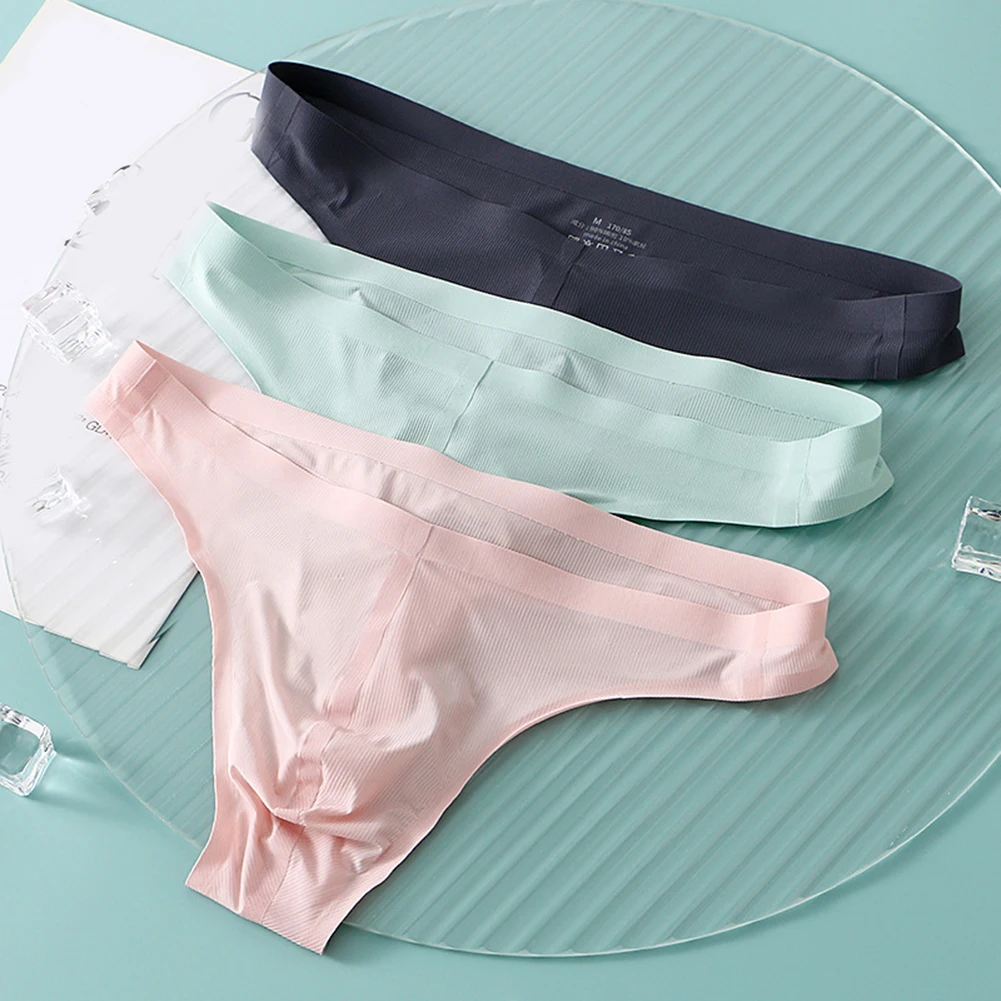 

Men G-Strings Low Sexy Waist Pouch Underpants Ice Silk Gay Sissy Pouch Underwear For Hot Man Comfort Thong Male Sexy Panties
