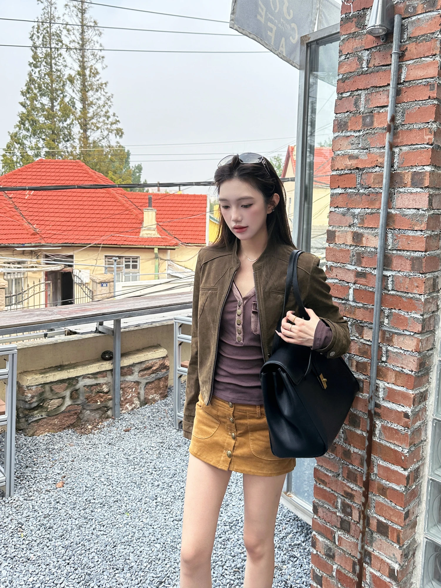 Jaqueta Feminina de Couro Retrô com Zíper, Design Original, Nova Coleção Outono Inverno, Ajuste Slim, Comprimento Curto, Moda Jovem