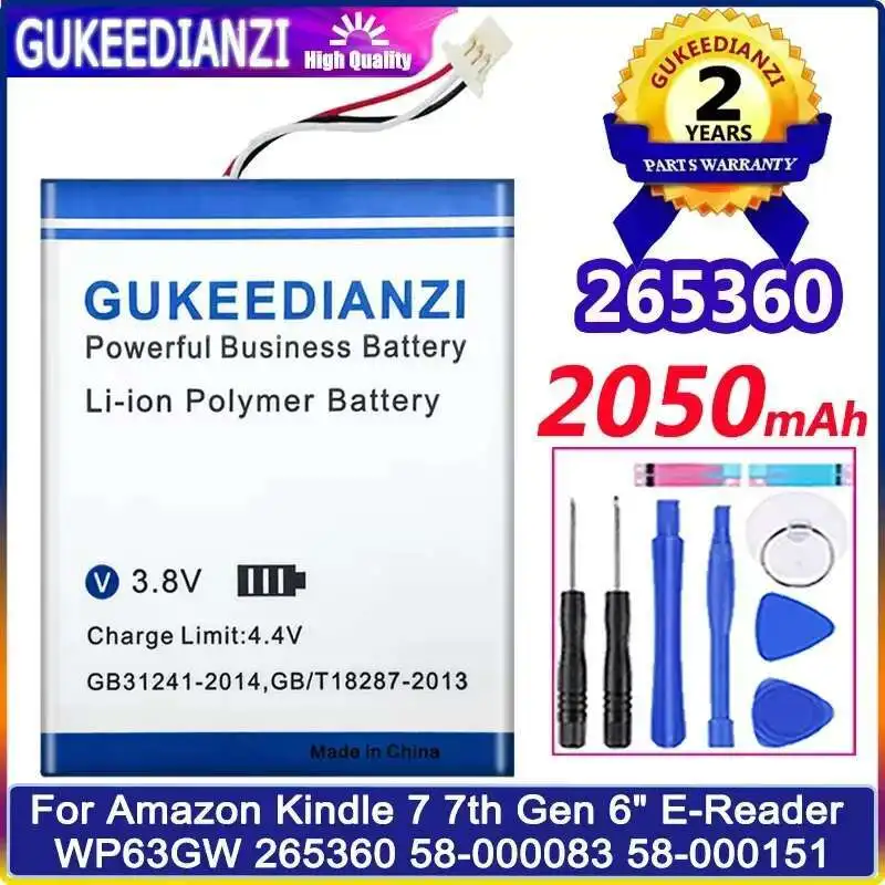 

Tablet Battery 2050mAh For Amazon Kindle 7 7th Gen 6" E-Reader WP63GW 265360 58-000083 58-000151 Cable Version