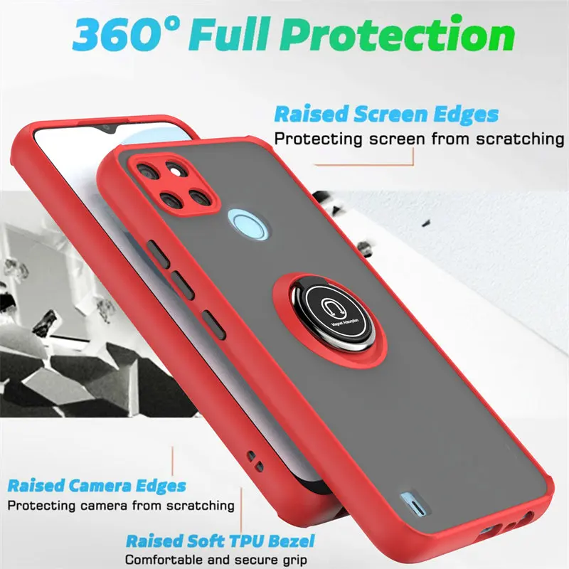 Realme C21Y RMX3261 RMX3263 Case Shockproof Magnetic Stand Ring Armor Matte Hard Cover Case for Realme C21Y RealmeC21Y RMX3263