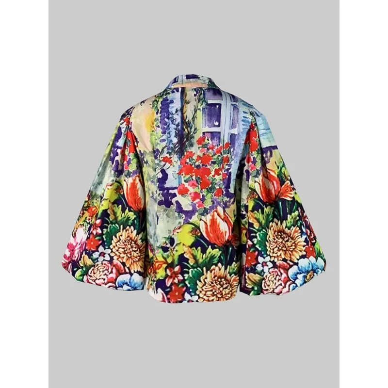 Modigirl New Trendy Colorful Blouse for Women Autumn Spring Vintage Floral Printed Lapel Puff Sleeves Woman Shirts Tops Clothes