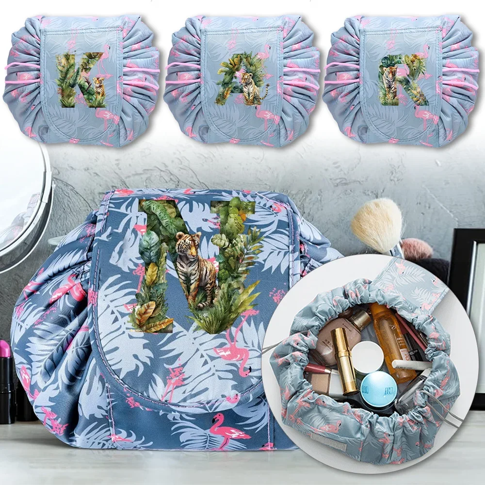 Makeup Bag Wash Bags Drawstring Cosmetic Bags Needments Organizer Case Toiletry Bag Lazy Storage Bag Jungle Tiger Letter Pattern
