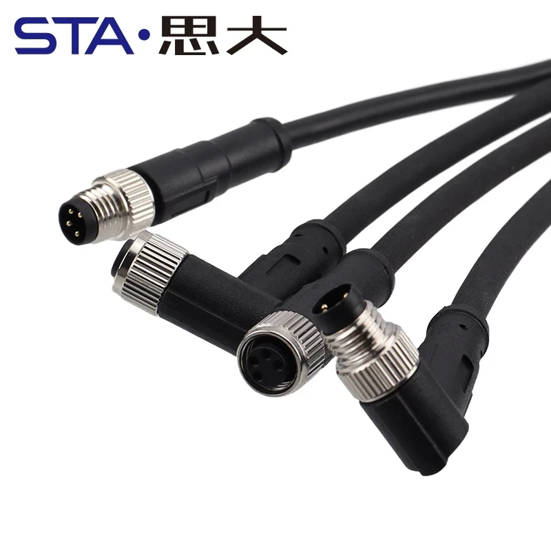 1 Meters M8 Shielded Moulded Cable Leads PVC PUR 3 4 5 6 8 Pins Straight Angled Robotic Sensor Wiring Connectors