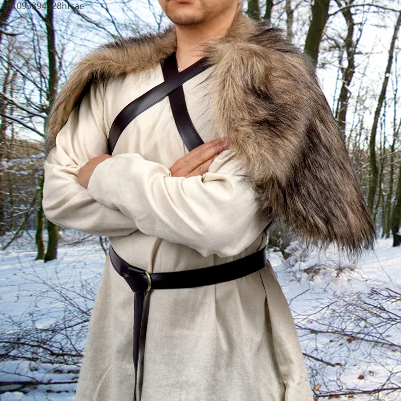 Medieval Costume Accessories Viking Shawl Quality Faux Fur Wrap Sleeve Cover Leg Covers Cosplay Costume Adjustable Lace Up Cloak