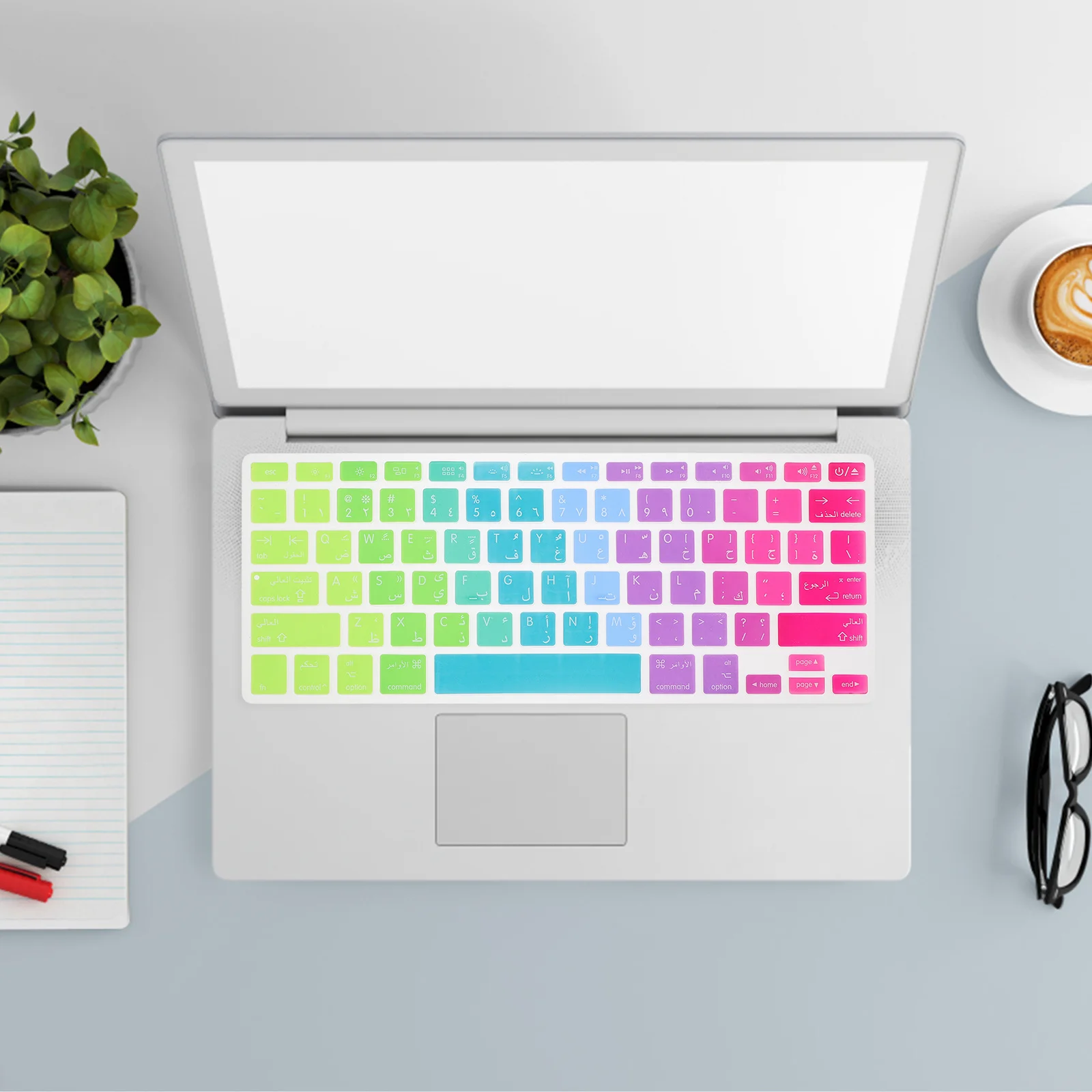 2Pcs Arabic Keyboard Cover Silicone Laptop Keyboard Protector Washable Flexible Durable Wear-Resistant Skin Water-Proof Cover