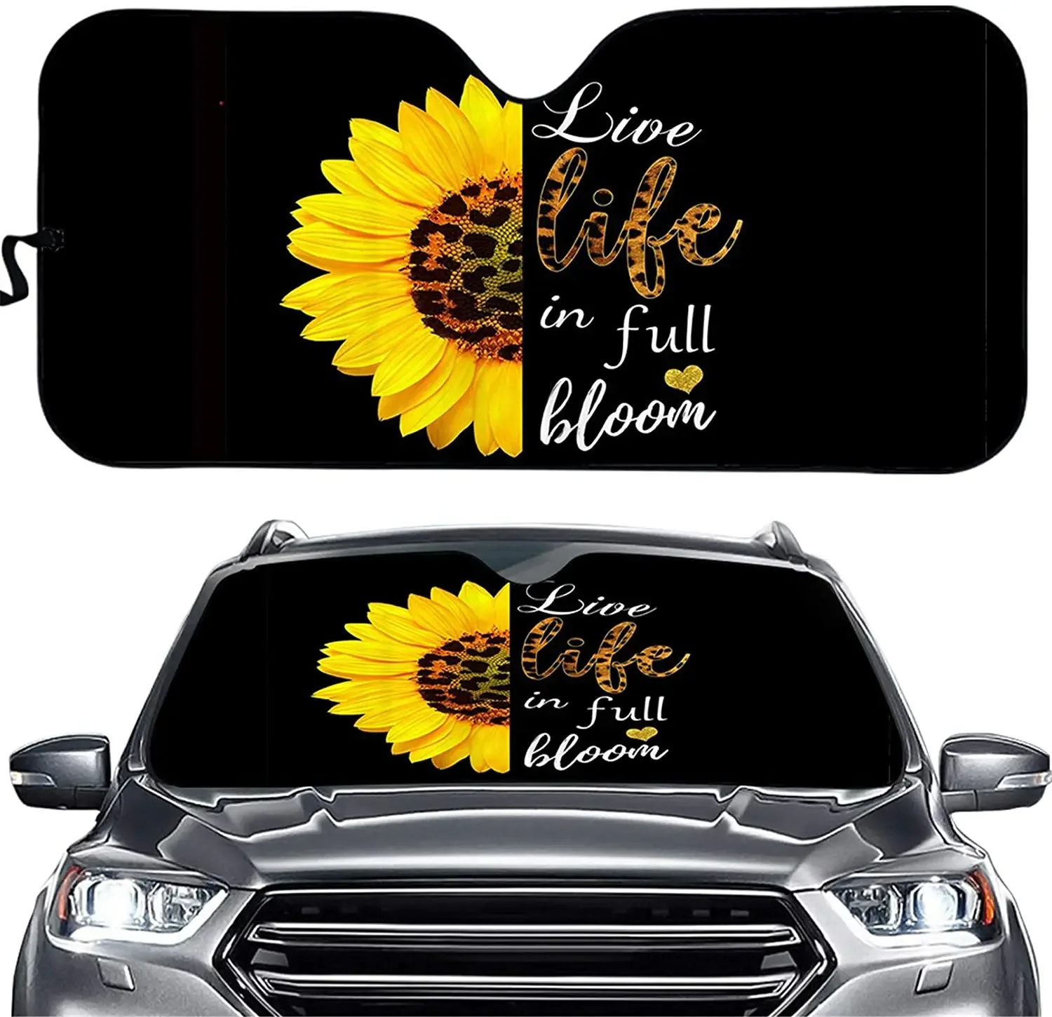 

Renewold Car Windshield Sun Shade, Auto Sunshade for Windshield, Sun Visor Cover Accordion Folding Sun Shield Live Life in Full