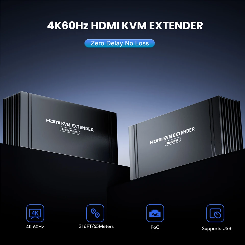 Navceker 4K 60Hz HDMI KVM Extender 75 Meter POC HDMI to RJ45 Extender over CAT6 Ethernet  Extensor Cable for Mouse Keyboard PC