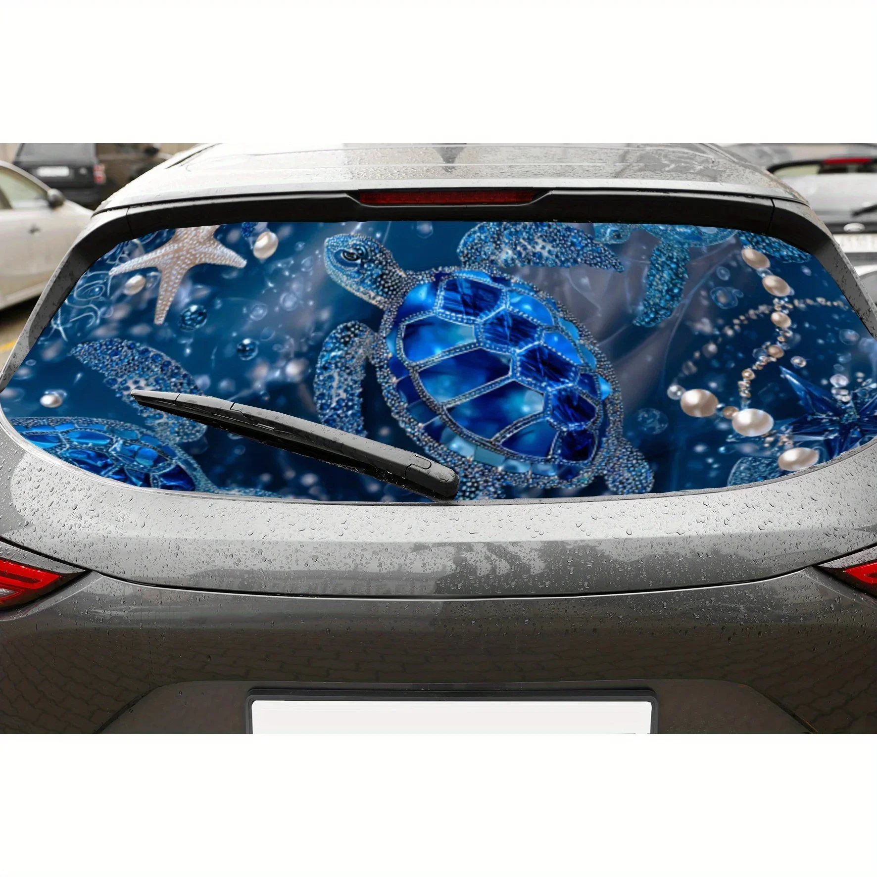 Fantasy Sea Spirit Turtle Print PVC Perforated Car Vinyl Wraps, Durable Car Rear Windshield Sticker, Waterproof Car Rear Window