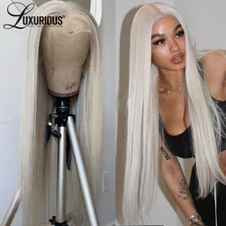 Platinum Blonde Colored Straight Lace Front Wig 13x4 HD Transparent Lace Front Human Hair Wig  #60 White Bob Brazilian Hair Wigs