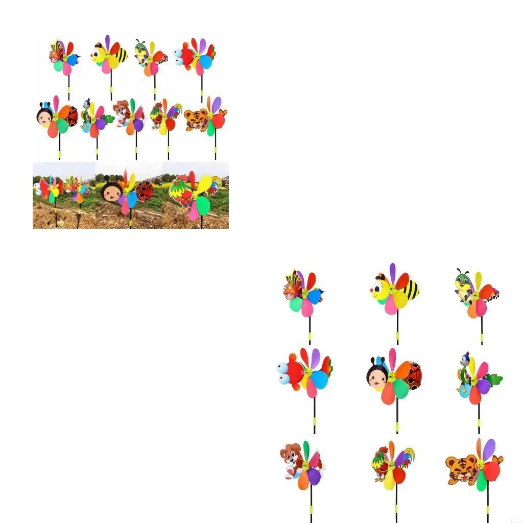 L43A 3D Animal Windmill Garden Wind Spinners Children Toy Lovely Cartoon Whirligig Pinwheels Yard Lawn Outdoor Decorations