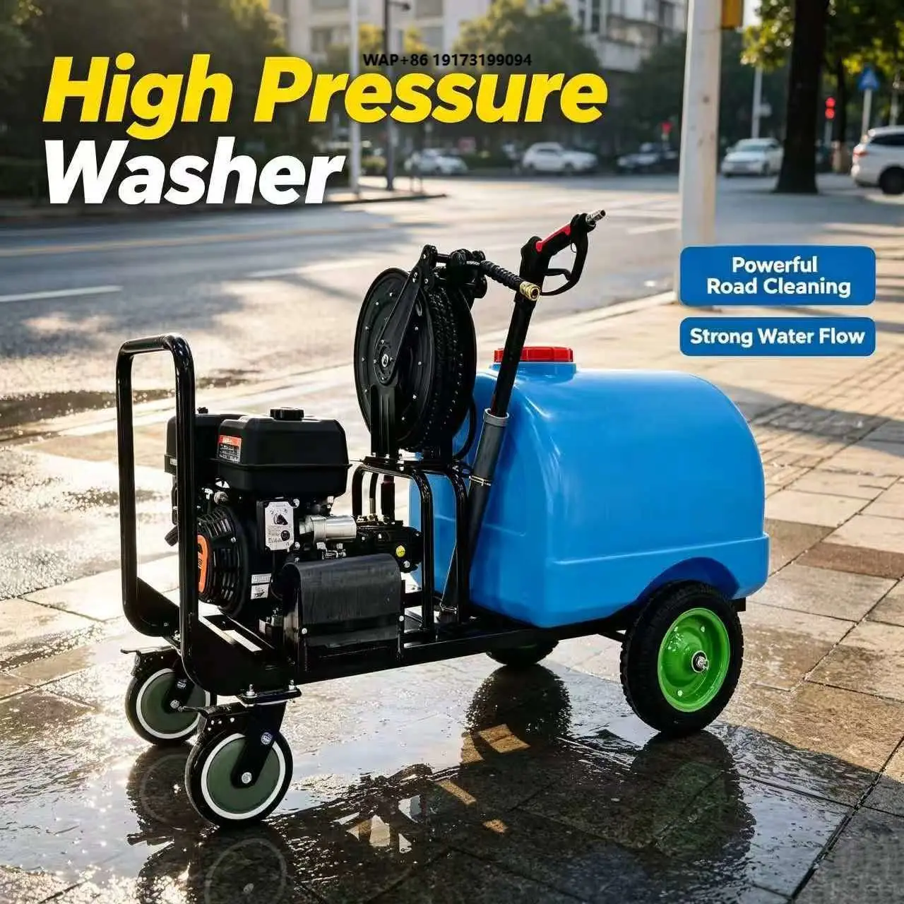 Mobile High Pressure Washer Trolley Type High Pressure Cleaning Machine Powered Surface Cleaner Street Washing Machine