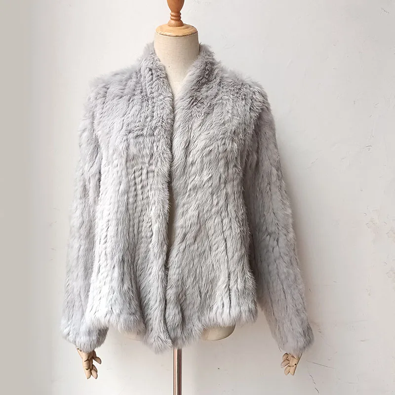 2023 Mode gestrickt echte Kaninchen Pelzmantel weibliche Langarm Winter warme echte Pelz jacke Frauen stricken Outwear Jacken