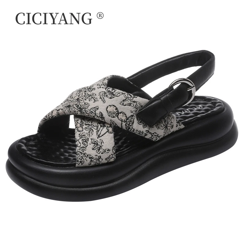 

CICIYANG 4cm Thick-soled Sandals Women 2024 Summer New Roman Ladies Sandals and Slippers Joker Muffin Casual Wedges Beach Shoes