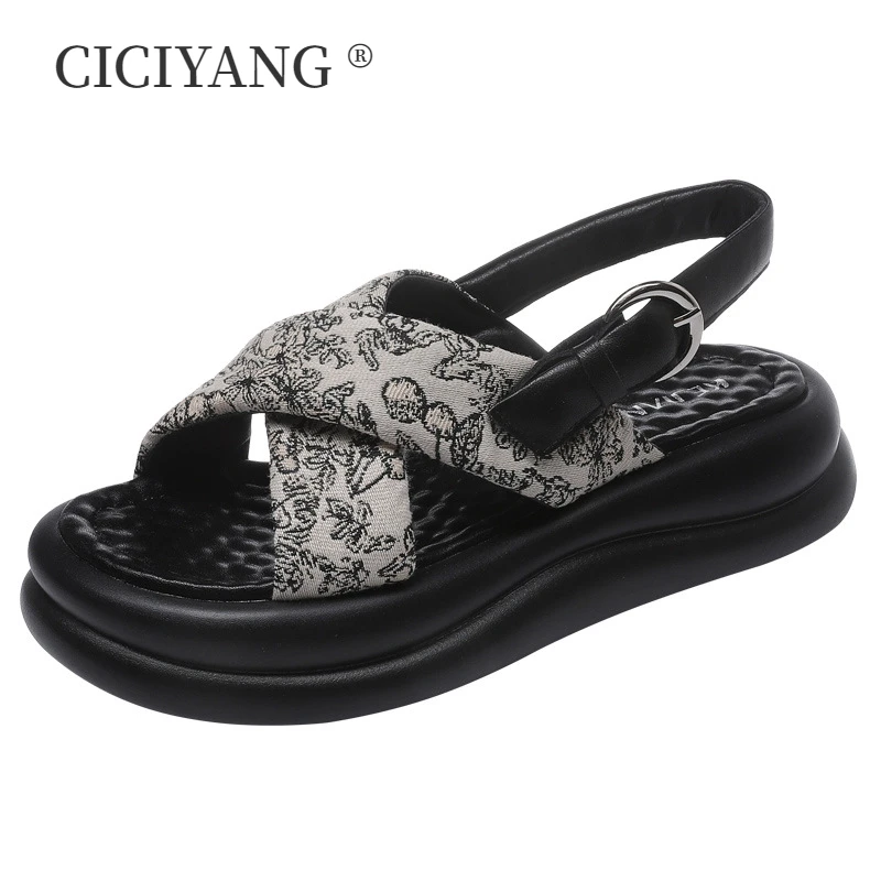 

CICIYANG 4cm Thick-soled Sandals Women 2025 Summer New Roman Ladies Sandals and Slippers Joker Muffin Casual Wedges Beach Shoes