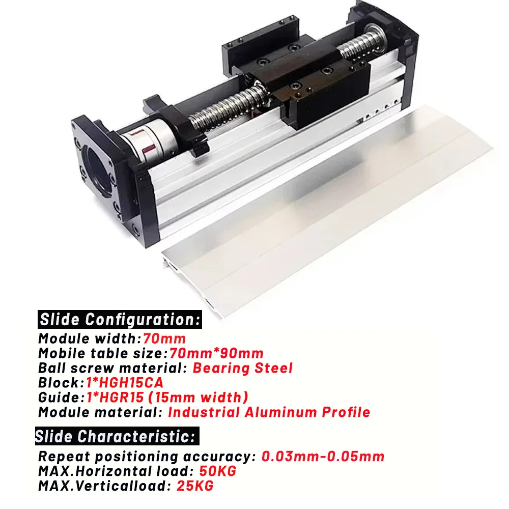 70mm Width Fully Enclosed Linear Guide Rail SFU 1204/1605/1605 BallScrew 100-1000MM Stroke XYZ Sliding Table CNC Linear Actuator