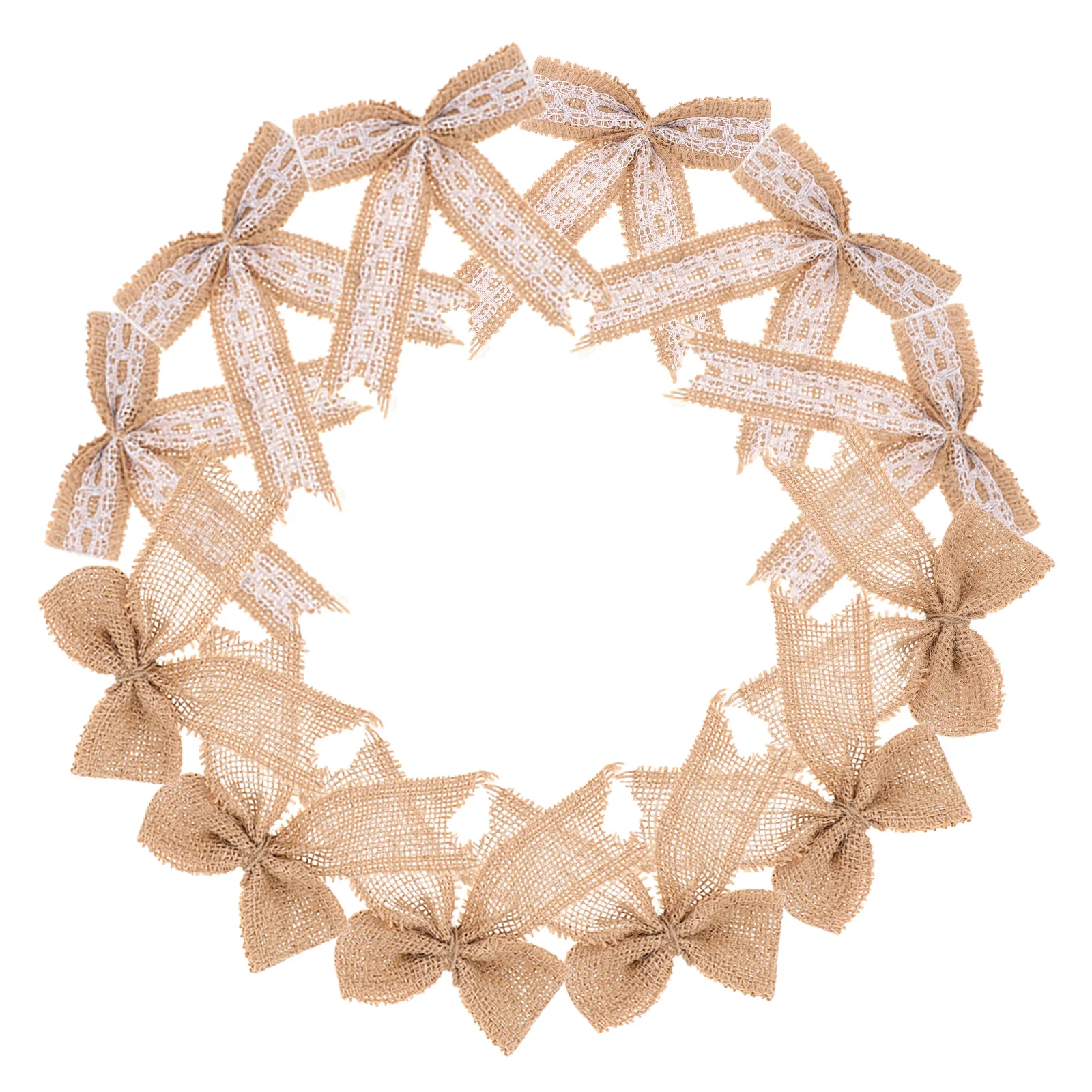 

12pcs Christmas Decoration Accessories Burlap Lace Bows Handmade Bowknot Ornament Rustic Jute Bow Embellishment DIY Craft