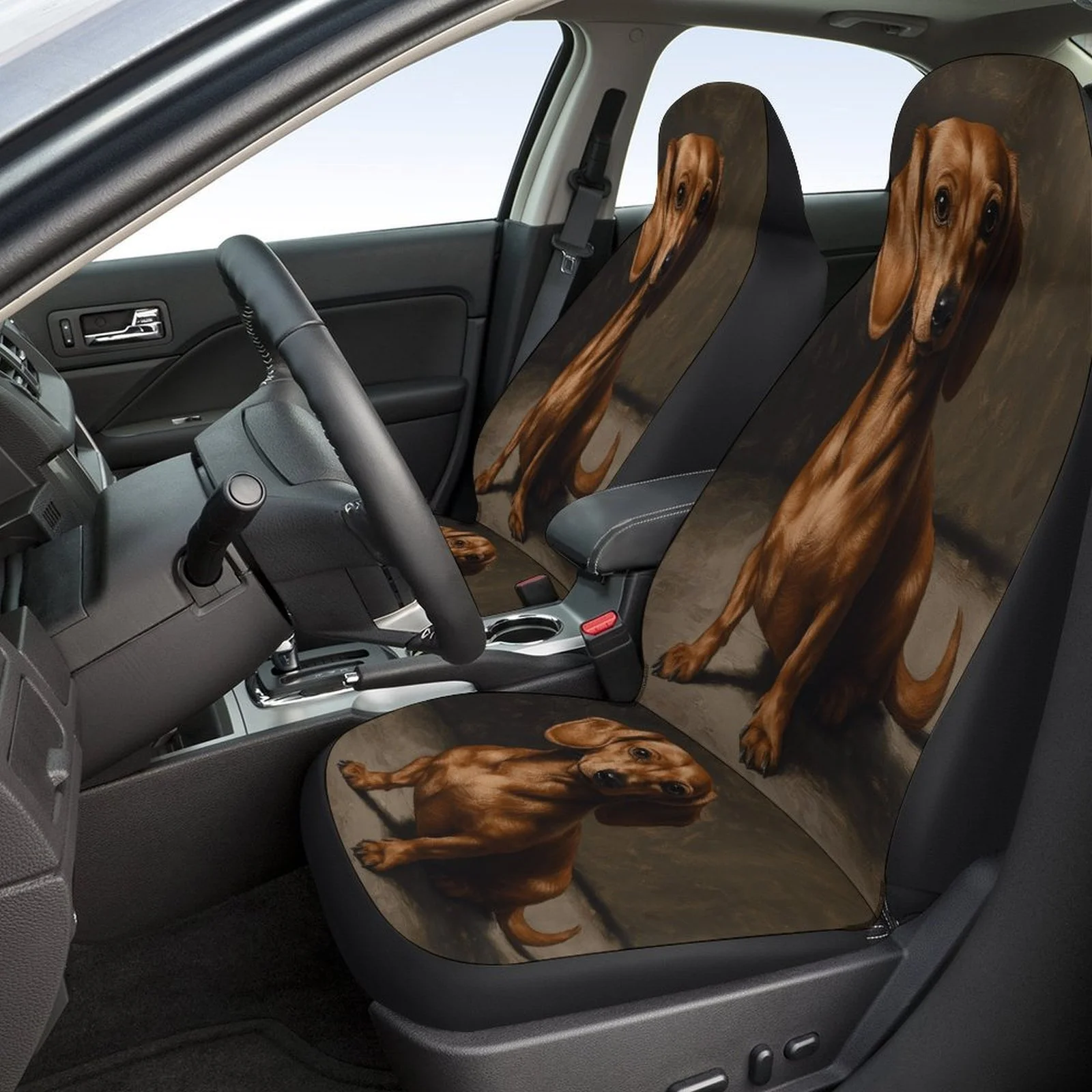 Dachshund Portrait Themed Car Seat Covers Set For Most Cars, Fashionable Comfortable Decorative Car Seat Protector Covers Full S