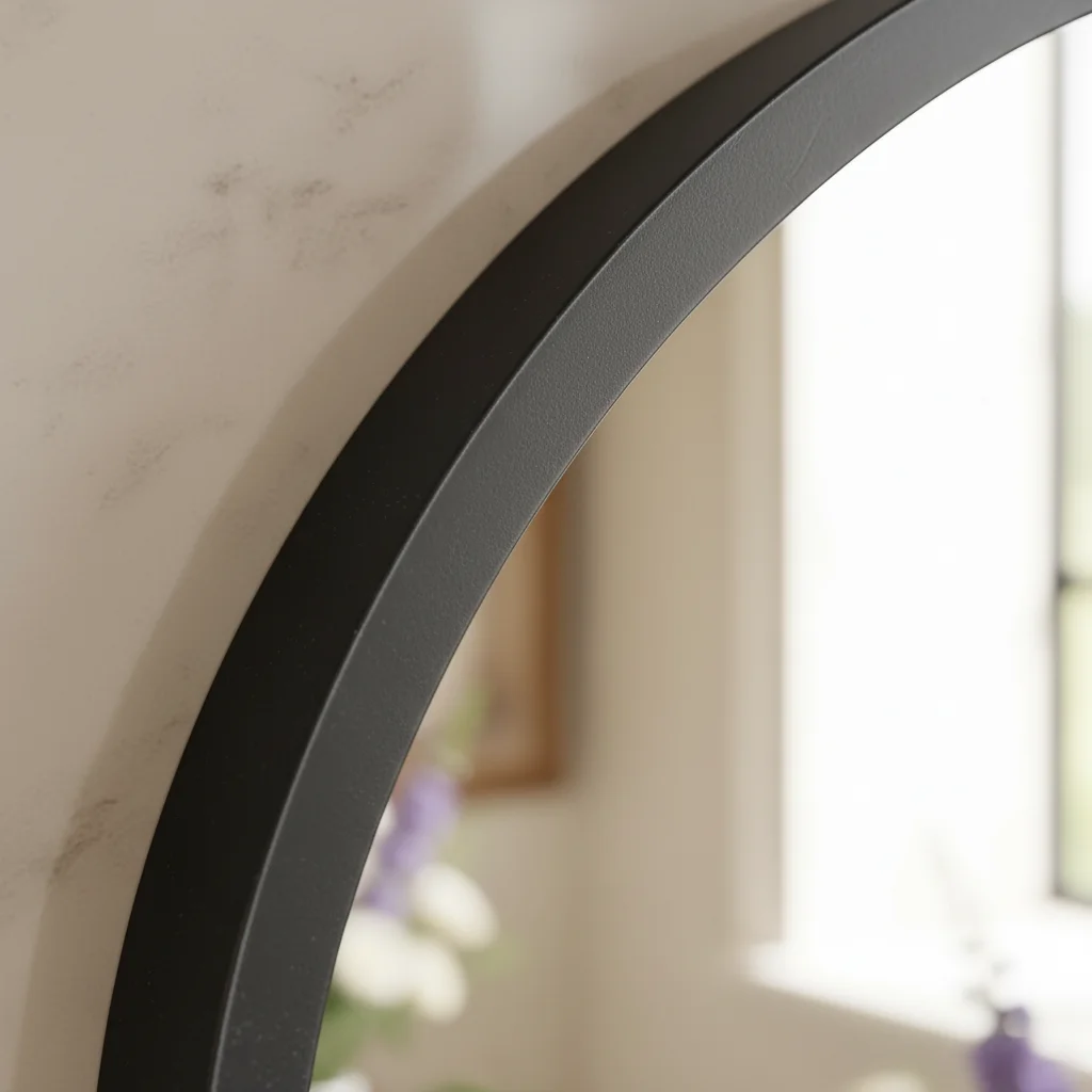 مرآة حائط حمام سوداء مقوسة مقاس 26 × 38 بوصة، مرآة زينة أنيقة للنوم أو الكلية، تصميم مريح يومي حديث #3