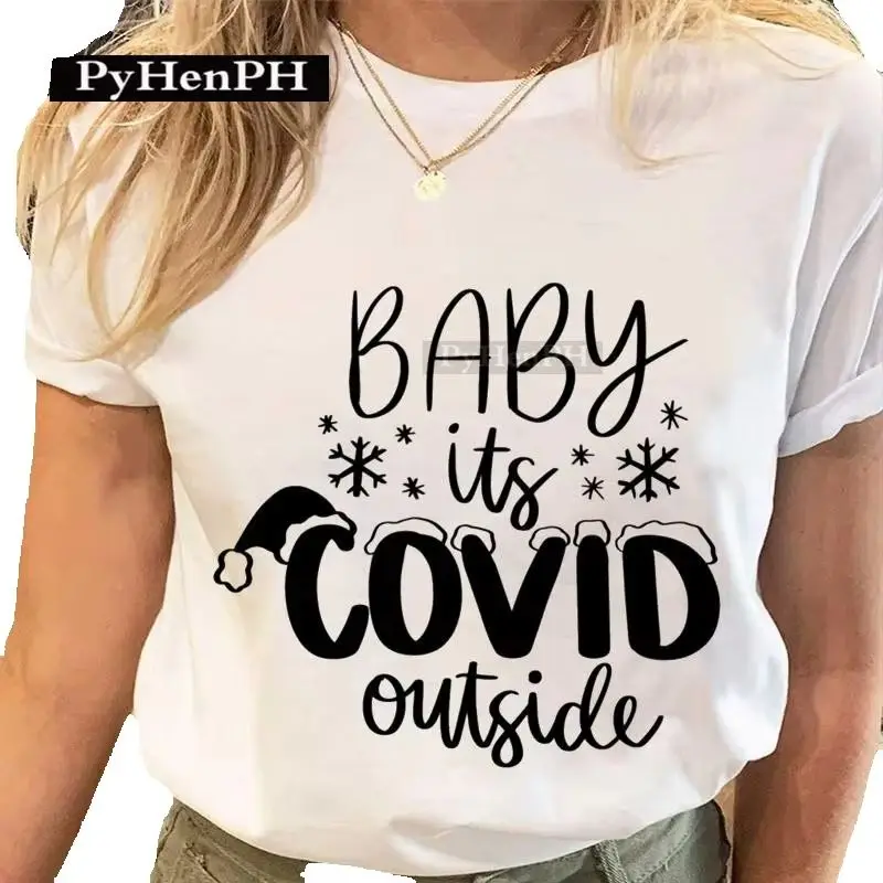 Humorous Xmas Women T-shirt Letter Snowflake Santa Print Crew Neck Short Sleeve Casual Party Tops