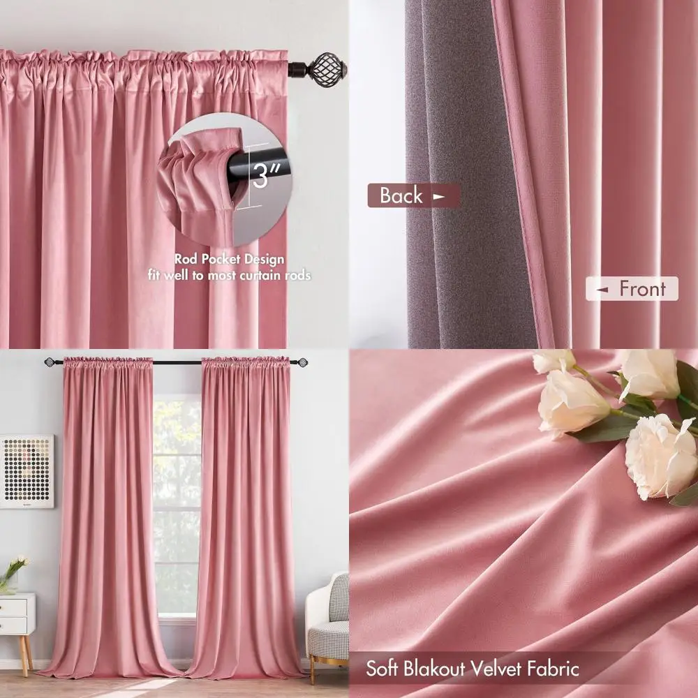

Плотные шторы с термоизоляцией, розовые бархатные, длина 96, набор из 2 шт. для спален и гостиных