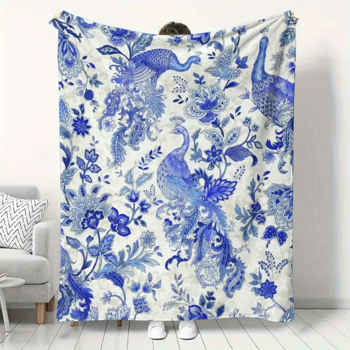 

Цельное одеяло с принтом «три павлина», мягкая полиэфирная ткань, можно стирать в машине, подходит для дивана, спальни, гостиной