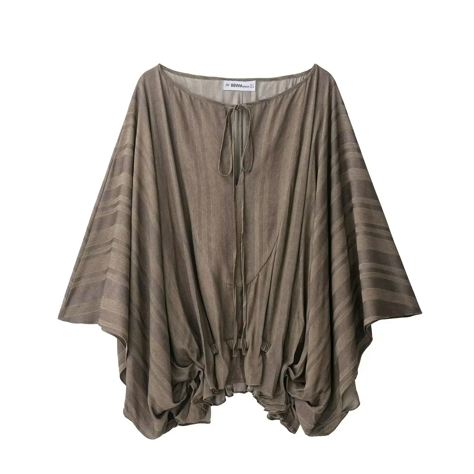 

KONDALA шикарная свободная жаккардовая женская блузка на шнуровке, повседневная модная плиссированная элегантная винтажная осенняя современная рубашка с рукавами «летучая мышь» 2025 года